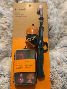 Embark Youth Telescopic Fishing Pole Kit - Orange & Dark Teal